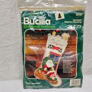 Bucilla Santa Snoozing Christmas Stocking Kit 82137 18" Jeweled Felt Embroidery